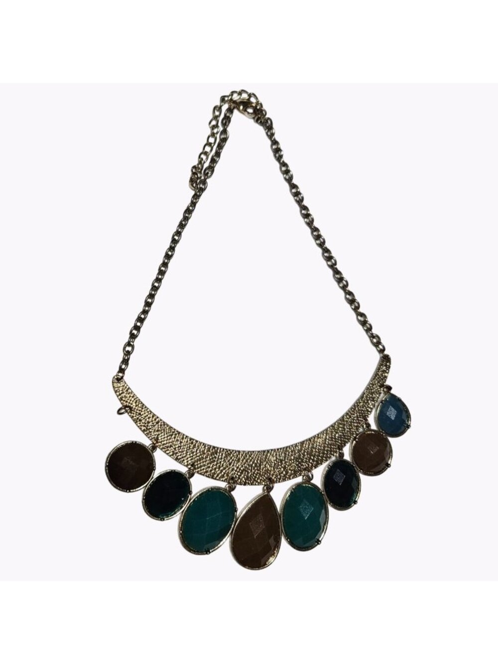 African Inspired Chunky Stone Dangle Bib Necklace Gold Tone Ethnic Jewelry Women